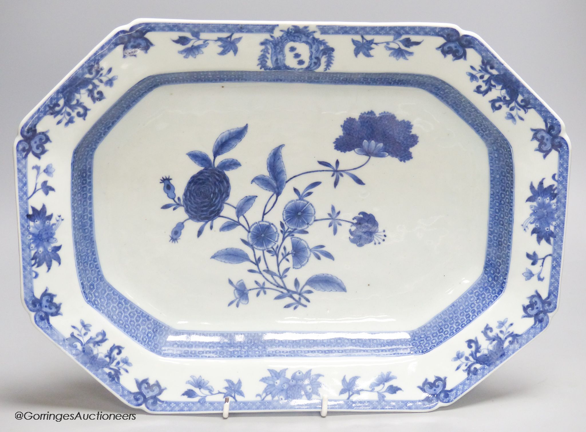 An 18th century Chinese export blue and white plate, 38cm